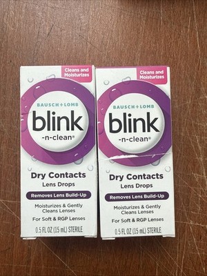 Lot 2 Blink N-Clean Dry Contacts Lens Drops For Soft & RGP Lenses 0.5oz Exp 2028