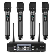 4 Channel Wireless Microphone System with Metal Receiver, 4 Handheld Mics, Indep