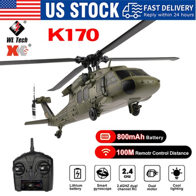 #ad Wltoys K170 RC Helicopter UH 60L Black Hawk Brushless 6 Axis 4CH Remote Control $84.99