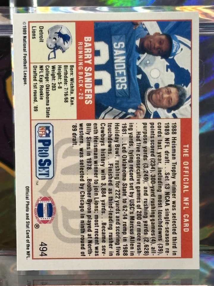 Barry Sanders 1989 Pro Set #486 Tarjeta Detroit Lions Novato Foto 2 de 2