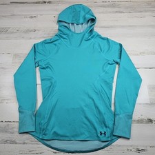 Under Armour ColdGear Hoodie Womens Large Blue Fitted Thumb Holes Running