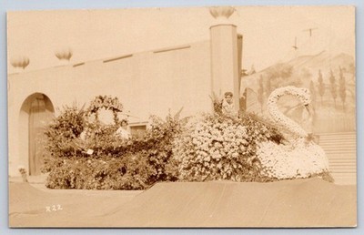 Vintage Rppc float flower swan design children parade exhibit 1920s