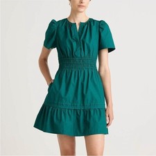 Quince 100% Organic Cotton Poplin Tiered Mini Dress Garden Green Size XS