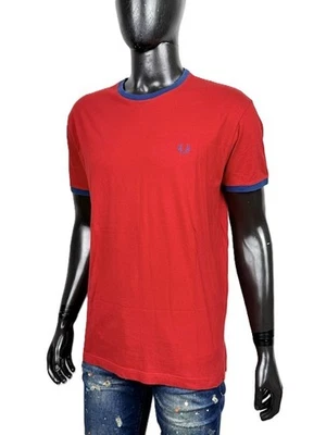 Fred Perry T-shirt homme surdimensionné rouge bleu logo couronne de laurier... - Photo 1/4
