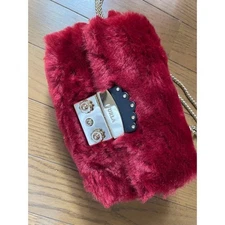 FURLA Metropolis Fur Logo Chain Mini Crossbody Bag Women Wine Red from Japan