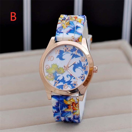 Fashion Women's Watch Silicone Printed Flower Quartz Analog Wrist Watches - Picture 12 of 14