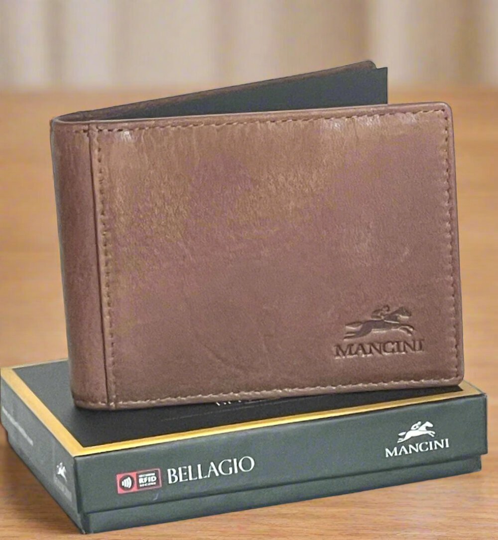 Mancini Brown Leather RFID Bifold Wallet for Men with ID Card Case Italian Crafted-image