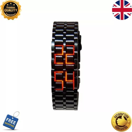 Moda Hombre Digital Lava Reloj Pulsera Hombre Negro Completo Metal Rojo Azul Pantalla LED - Imagen 5 de 15