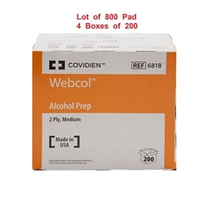 Webcol Alcohol Prep Pad Sterile 70% Strength Medium REF 6818, 4 Boxes 800 Pads