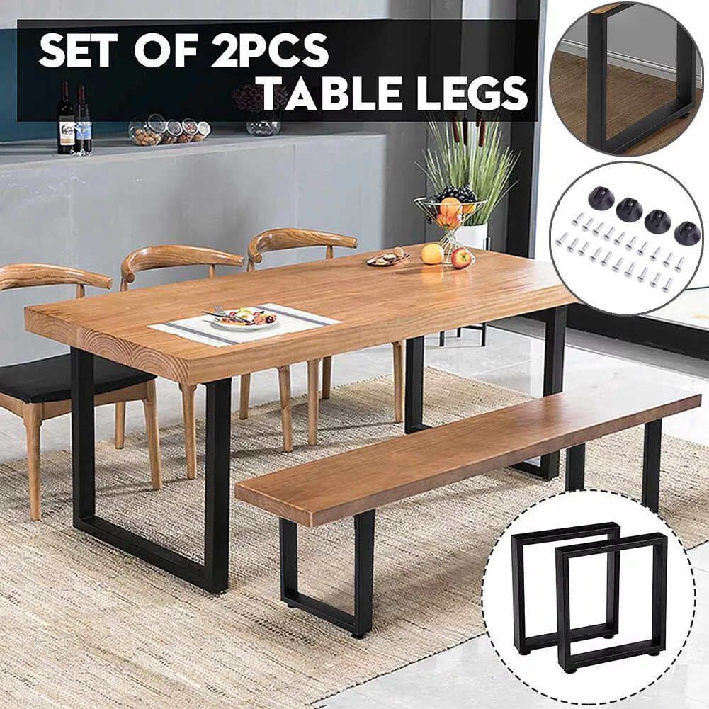 Pair of Table Legs Metal Table Base Stand Frame with Screws Home Office Black UK