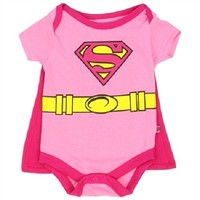 Pink Supergirl Baby Superhero One-piece Costume Creepers With Detachable Capes Pink Supergirl Baby Superhero One-piece Costume Creepers With Detachable Capes