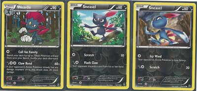 RARE WEAVILE+ 2 SNEASEL -3 EVOLUTION FLASHFIRE Pokemon Cards -REV HOLO -NM/M