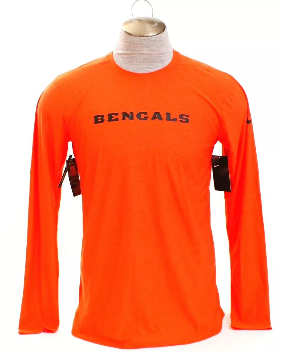 Nike Dri Fit Orange NFL Bengals Long Sleeve Athletic Tee T-Shirt Men's NWT