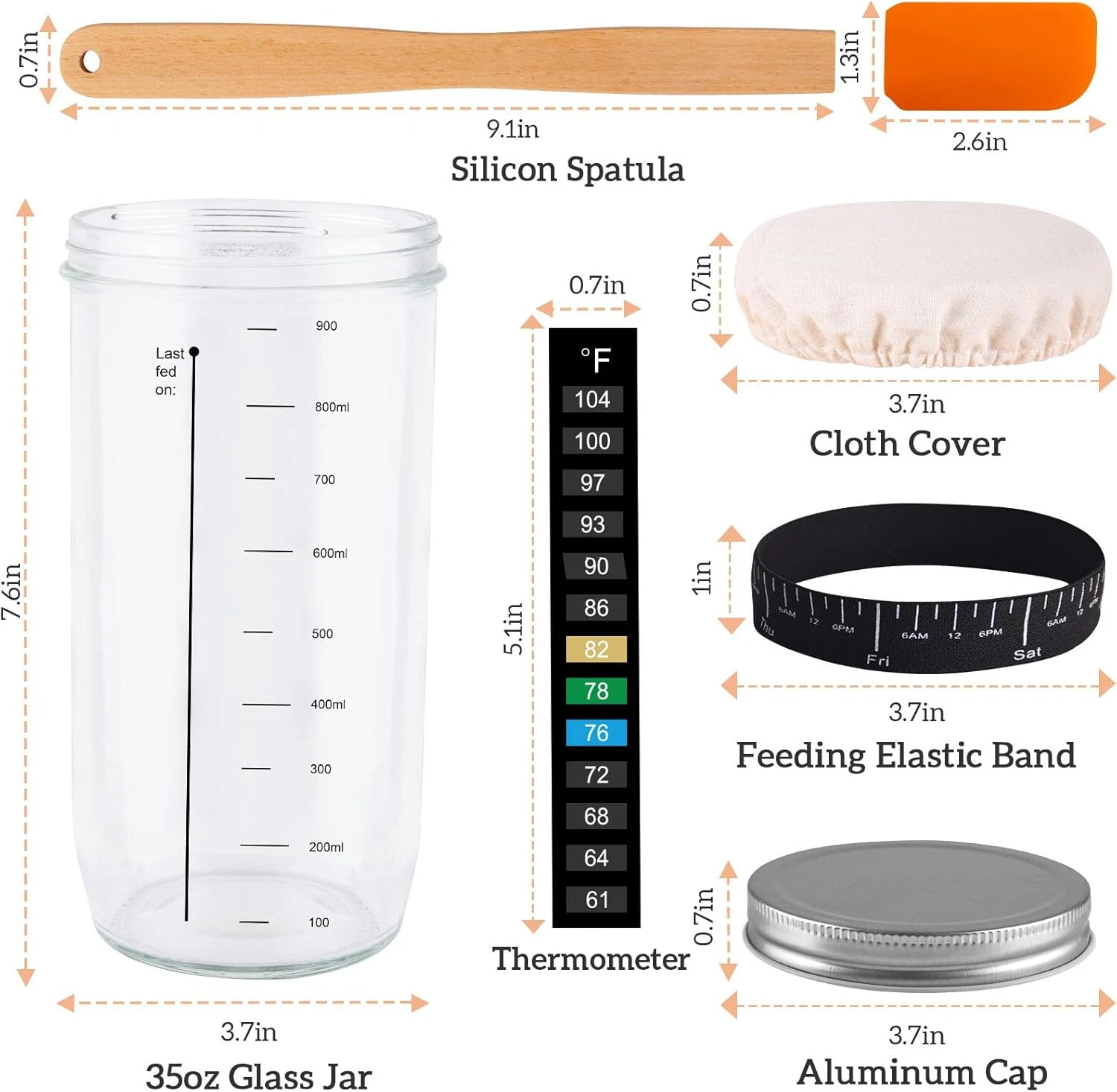 NEOBELLA Sourdough Starter Kit, 35 OZ Sourdough Starter Jar with Thermometer
