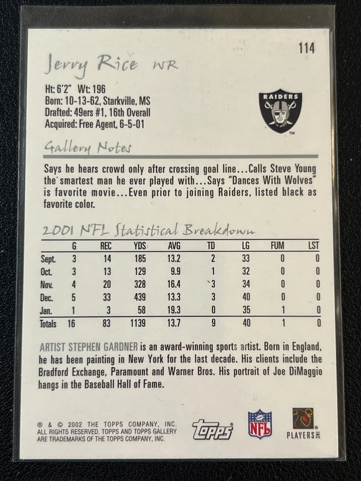 2002 Topps Gallery - #114 Jerry Rice - Image 2 of 2