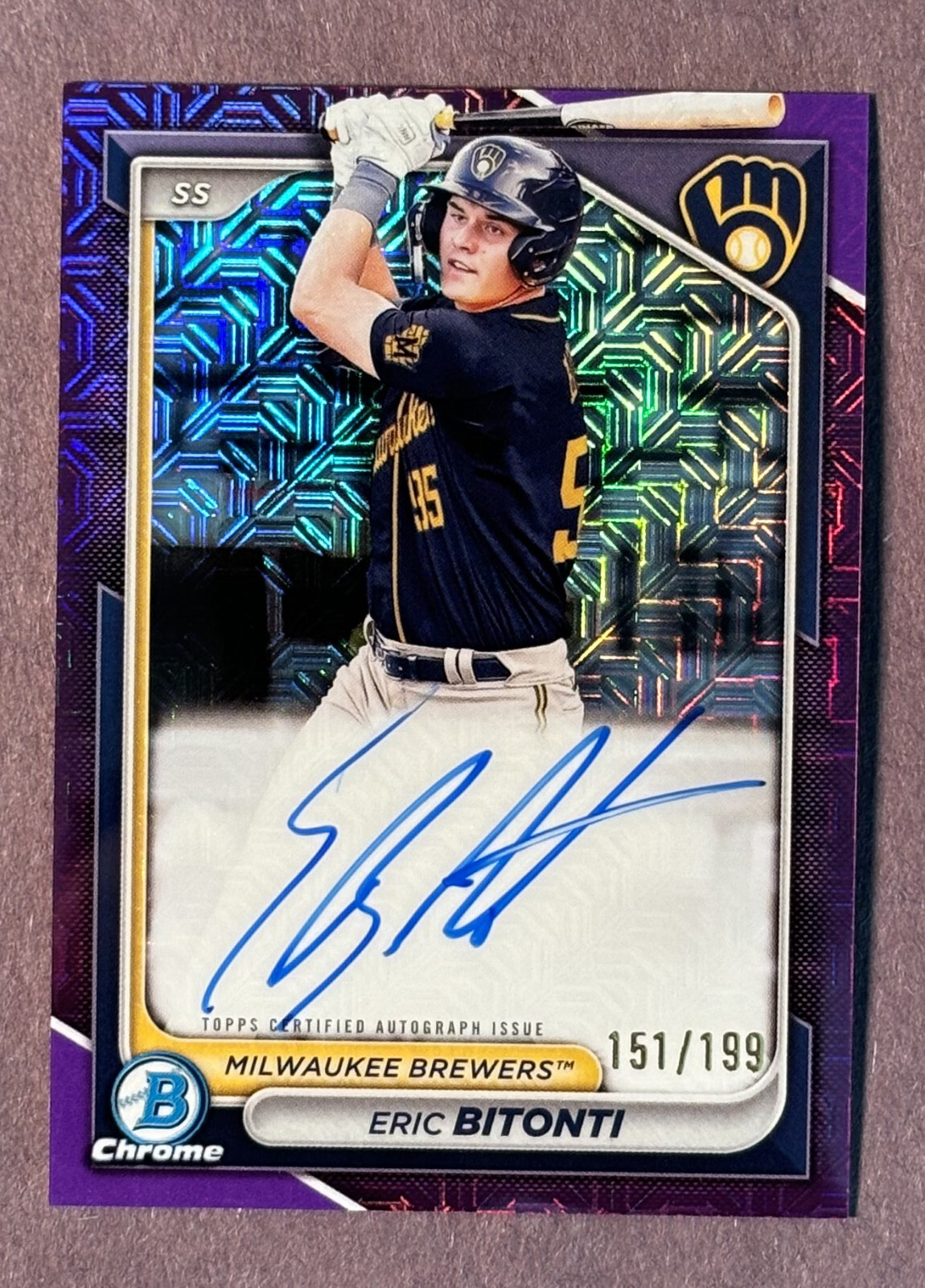 Eric Bitonti 2024 Bowman Mega Box Auto BMA-EBI Purple Mojo Refractor /199