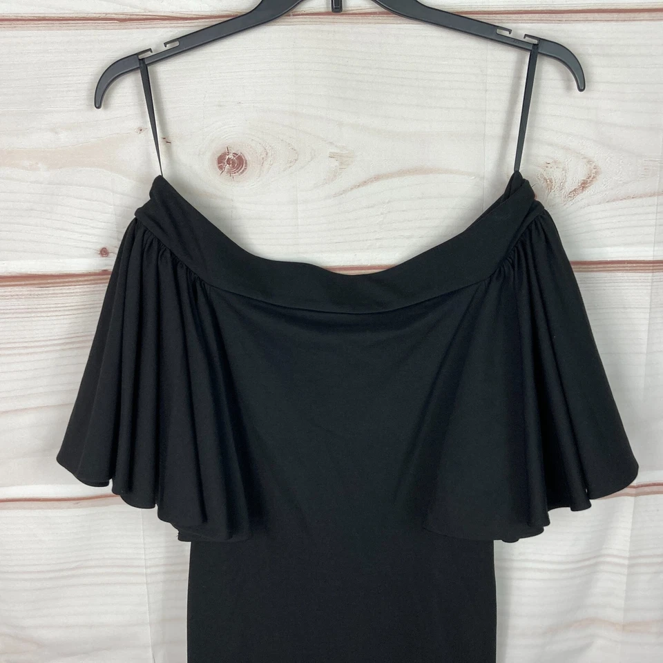 AQ/AQ Dress Womens US 6 Black Off The Shoulder Ponte Sheath Ruffle Sleeve Solid - Image 2 of 4