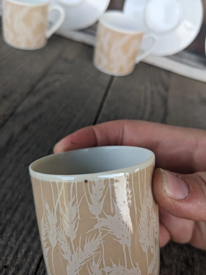 Juegos de tazas y platillos de té espresso vintage de porcelana con diseño de trigo Demitasse (3) Foto 4 de 4