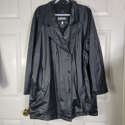 Totes Black Snap Button Trench Raincoat Women's XL - Picture 4 of 5