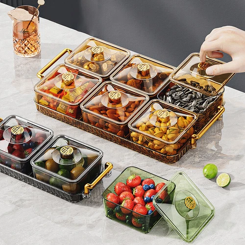 Home Food Storage Tray Dried Fruit Snack Serving Plate Candy Nuts Dish With Lid - Picture 12 of 35