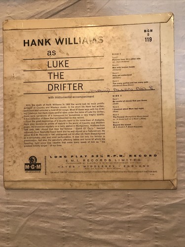 Hank Williams Luke The Drifter 10" Vinyl Record Album Mono Mgm D119 Lp - Picture 8 of 23