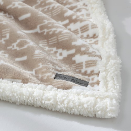 Eddie Bauer Throw Blanket Reversible Sherpa Fleece Cozy Plaid San Juan Oyster - Picture 2 of 8