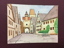Original Watercolor Postcard En Plein Air Stuart Jones ROTHENBURG GERMANY