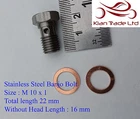 M10 x 1.0 Metric Stainless Steel Banjo Bolt 22MM Long