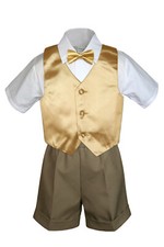 4pc Set Boy Toddler Formal Vest and Bow tie TAUPE Shorts set S-4T