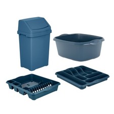 Set Pattumiera 25L Altalena Grande Scolapiatti Vassoio Posate 39cm Lavaggio Navy