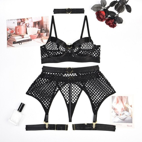 Women Lingerie Fetish Set See Through Underwear Costume Mesh Transparent Bra - Picture 16 of 18