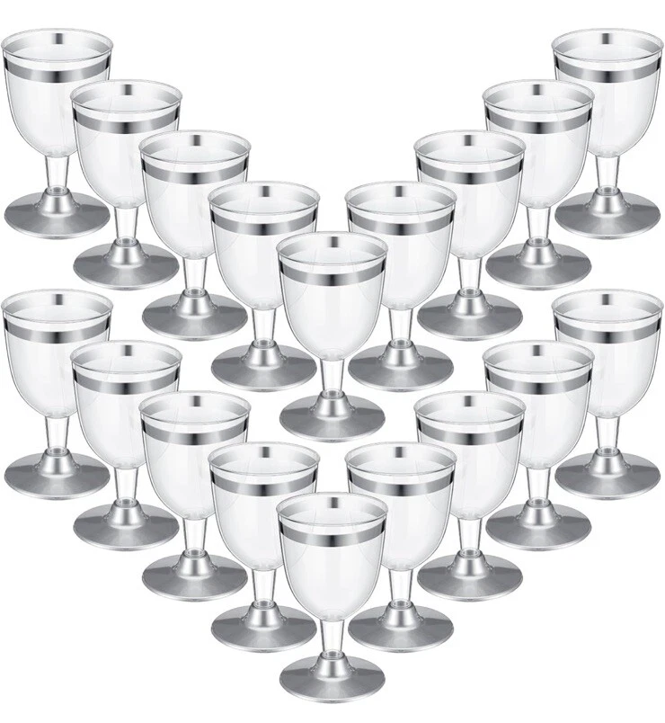 48 Pc Disposable Wine Glasses Plastic Champagne Flute Party Clear Silver Rim 5oz - Image 2 of 4
