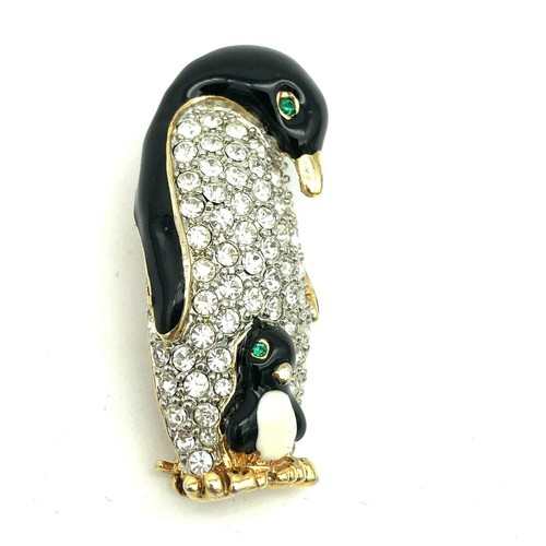 Enamel Rhinestone Penguin Brooch - Picture 9 of 12