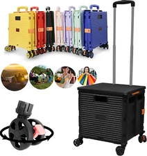 SELROSS Foldable Utility Cart Portable Rolling Crate Handcart Shopping Trolley