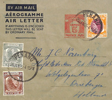 MALAYA PENANG QEII Stationery AIR LETTER Uprated Holland Driebergen 1955 WM81