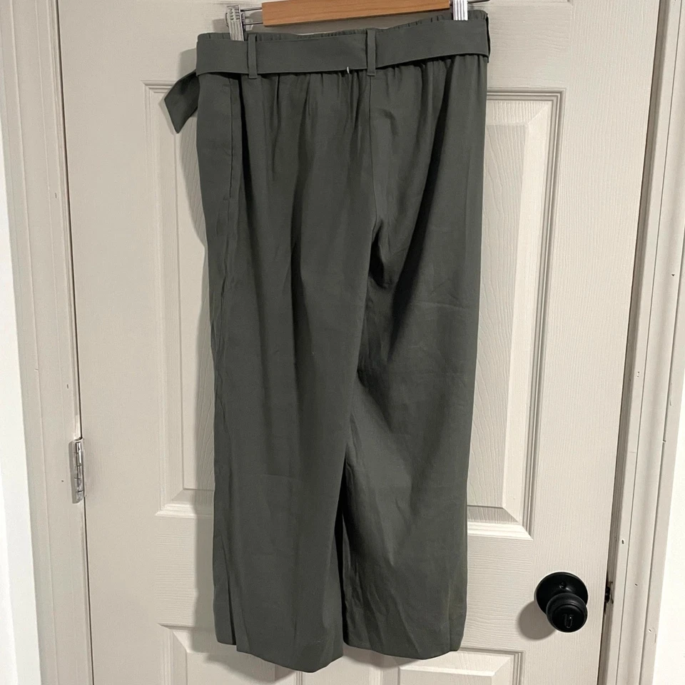 J Jill брюки женщин маленький маленький зеленый льняной эластичной укороченный подпоясанный широкие ноги новый с Ярлыками - Изображение 2 из 4