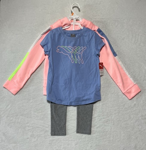 Puma Girl’s 3-Piece Set Zip Up Hoodie Short Sleeve T-Shirt & Legging Size 6X NWT - Picture 2 of 9