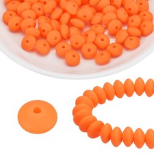 100Pcs Silicone Beads 12mm Lentil Rubber Focal Beads Bulk, Orange