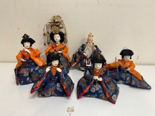 Vintage Collection of 5 Japanese Hina Dolls with Orange & Blue Floral Dec.