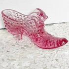 Vintage Fenton Pink Art Glass Cat Face Hobnail Shoe Slipper Collectible