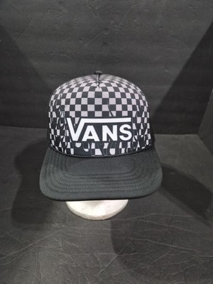Vans Snapback Mesh Trucker Hat Cap Black & Gray Checker Board with Flames