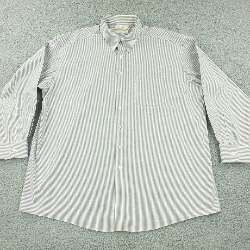 Roundtree & Yorke Gold Label Shirt Mens 18 35 Gray White Stripe Non Iron Dress - Image 3 of 4