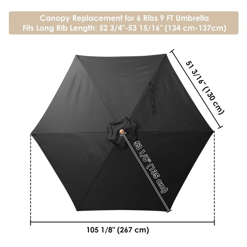9ft Patio Umbrella Replacement Canopy Market Beach Oxford Top Cover 6 Ribs Black - Picture 8 of 11