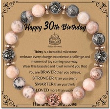30th Birthday Gifts for Women, Pink Zebra Jasper Bracelet Birthday Gifts for Mom