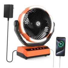  Camping Fan with Light - 20000mAh Rechargeable Battery Fan with 12 inch Orange