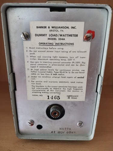 TRANSCEIVER, BARKER & WILLIAMSON DUMMY LOAD 334A, BIS 1000 WATT, 2-230 MHZ - Zdjęcie 2 z 3