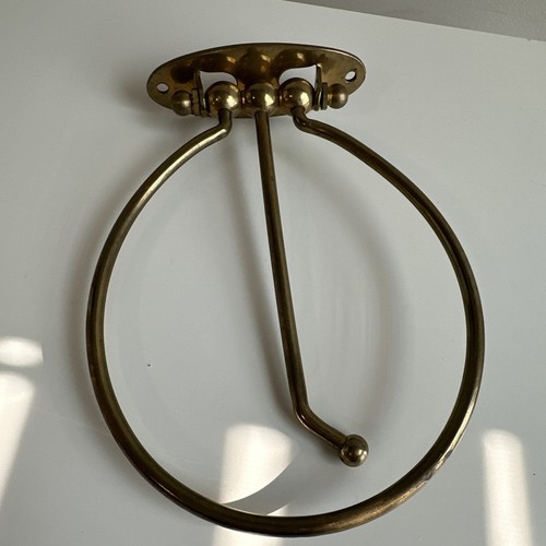 Vintage Cottage Brass Towel Ring Kitchen Bathroom 5 1/2 -7 1/2” Hook - Picture 2 of 5