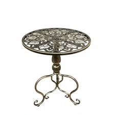 Carved Round Side Table Antique Finish Small Round Accent Table for Balcony