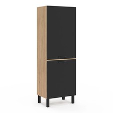 Colonne de cuisine 60 cm CINA 2 portes façon hêtre et noir