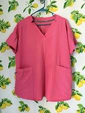 Climate Right By Cuddl Duds Women  s Scrub Shirt XL Pink Short Sleeve Pockets